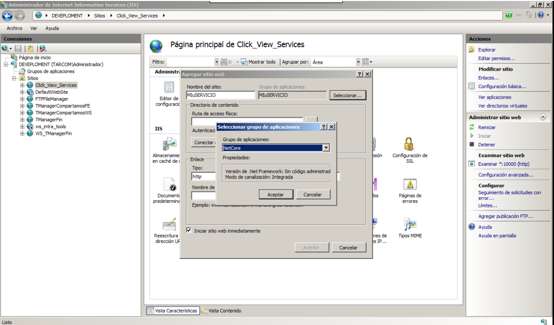 Configuración microservicio en IIS